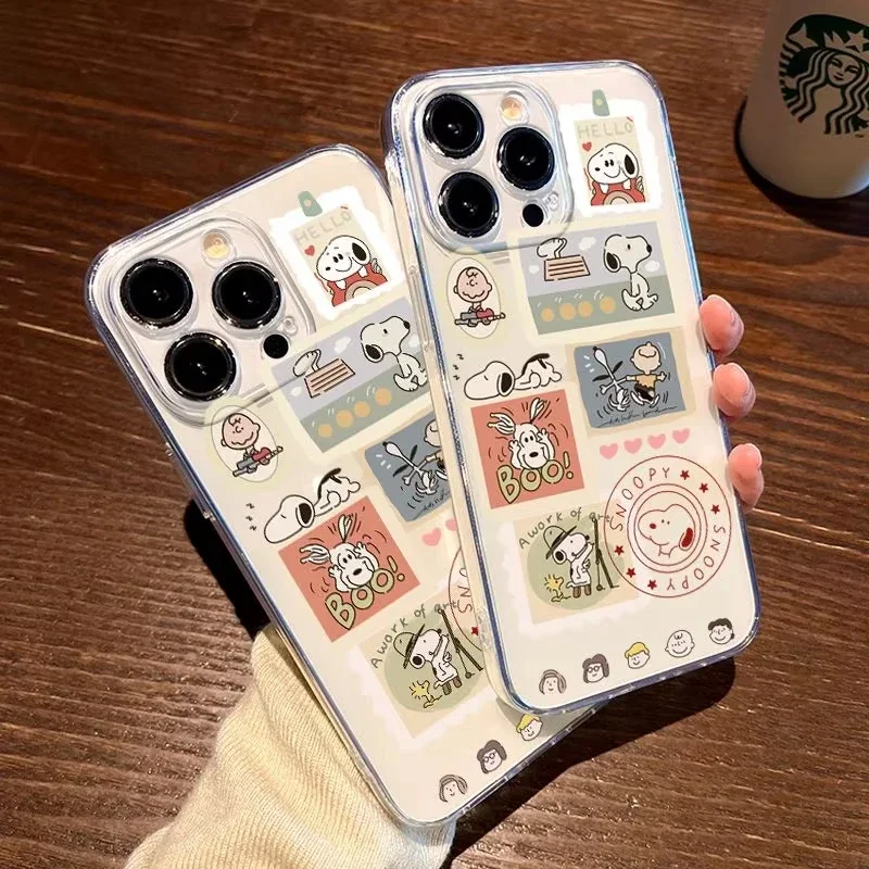 Funda de teléfono de dibujos animados S-Snoopys para iPhone16 15 14 13 12 11Pro Max Mini X XR XS MAX SE2 7 8Plus, fundas transparentes suaves de silicona Y2k