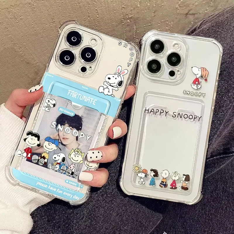 Lindo Snoopy Friends bolsa con ranura para tarjetas cartera Y2K funda para OPPO A5 PRO Reno 13 5G 13F 12F A3 Pro A60 A35 A15 A54 A16 A38 cubierta parachoques