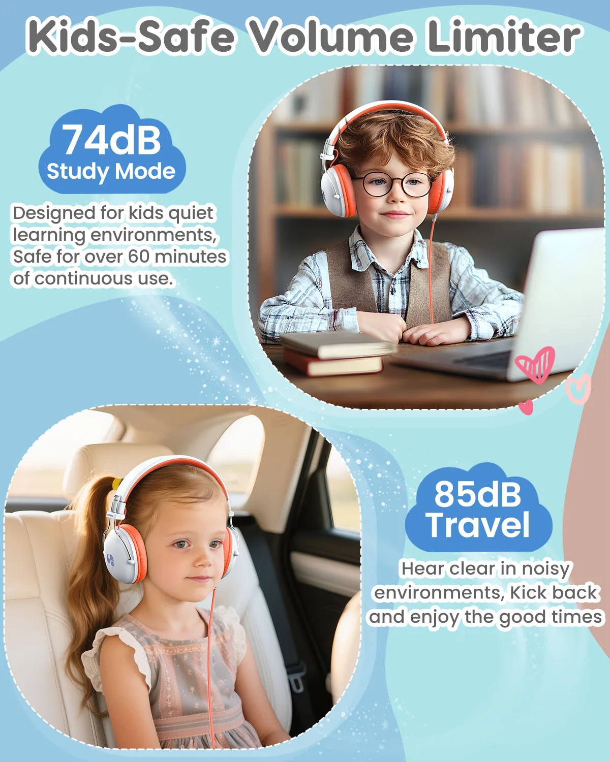 AWATRUE, auriculares con cable para estudio para niños, auriculares con sonido estéreo, auriculares para niños con micrófono, auriculares de música, volumen limitado HK05 - imagen 5