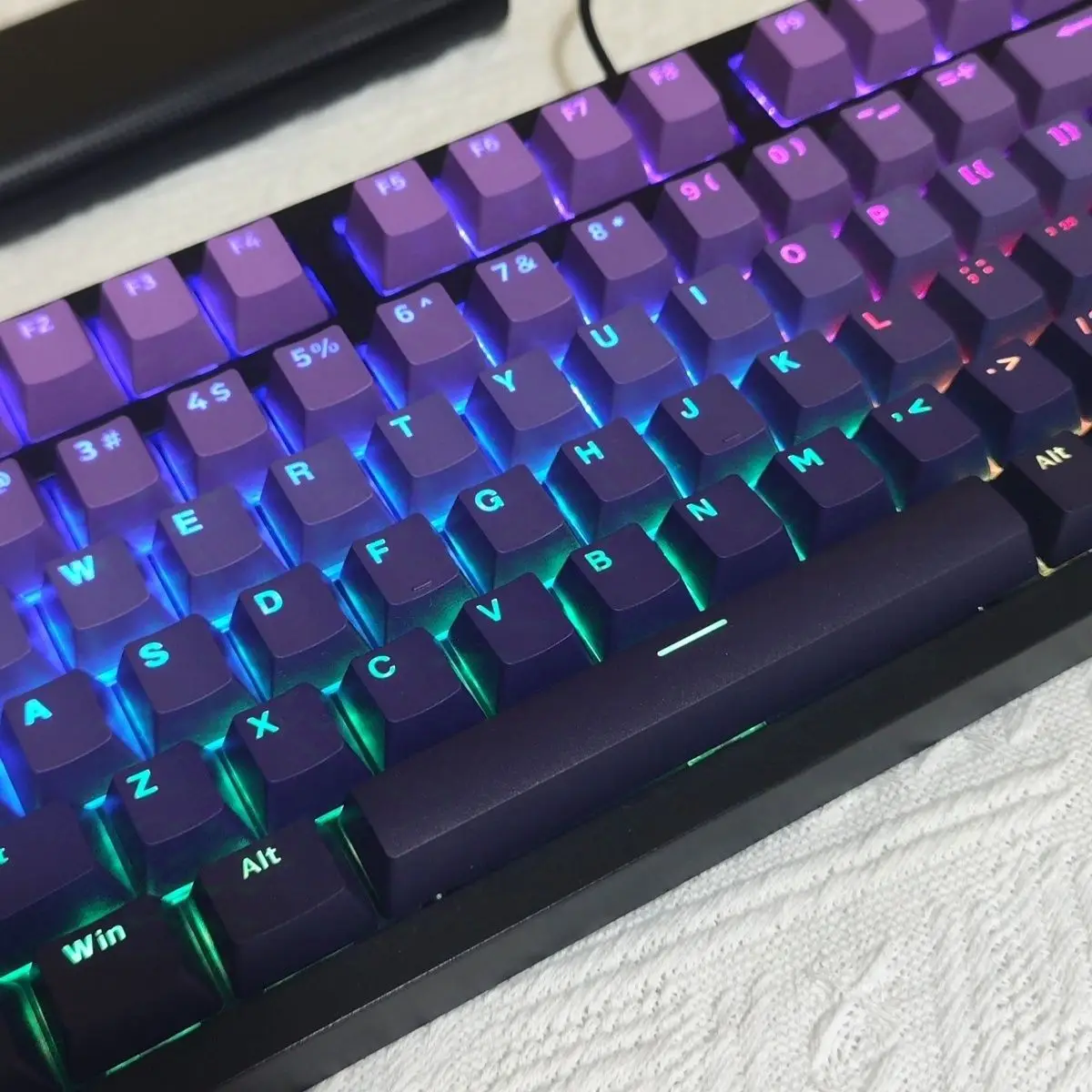 Teclas PBT de doble disparo violeta degradado personalizado, 130 teclas, perfil OEM, brillo superior a través de teclas para interruptores MX, teclado para juegos