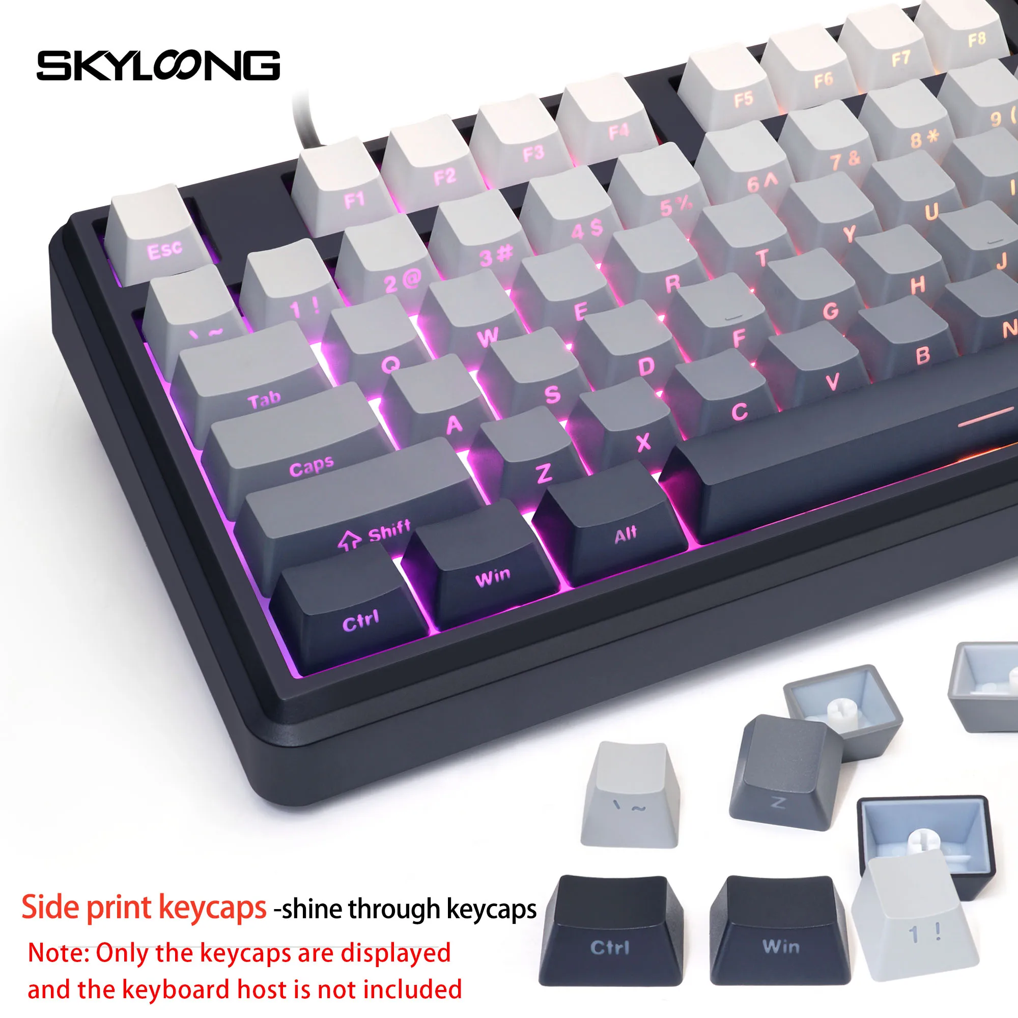 SKYLOONG-teclas con grabado lateral, teclas PBT de perfil OEM, doble disparo, 136 Uds., teclas de Color degradado negro/gris para teclado de juegos - imagen 5