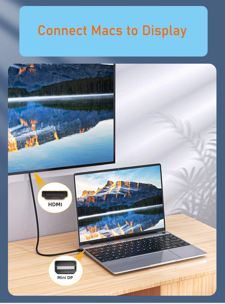 Cable Mini DP a HDMI 4K 3M 10 pies Ulrta largo Thunderbolt Mini DisplayPort a HDMI cable 4K para Apple Macbook Pro air mini Dell - imagen 4