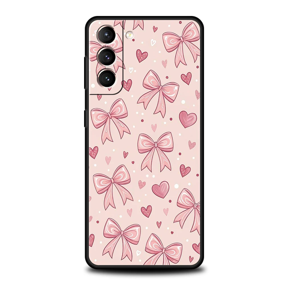 Funda de teléfono con lazo de corazón rosa para Samsung Galaxy S25 Edge S24 S23 S22 Ultra S20 S21 FE 5G S10 S9 Plus S10E, funda suave - imagen 5