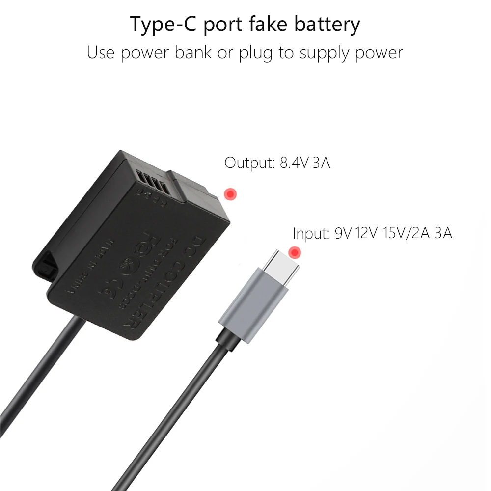 PD20W USB-C a DMW-DCC8 DMW-BLC12 batería simulada para Panasonic DMC-FZ300 DMC-FZ330 DMC-FZ2000 DMC-FZ2500 DC-FZ10002 DC-FZ1000 II - imagen 3