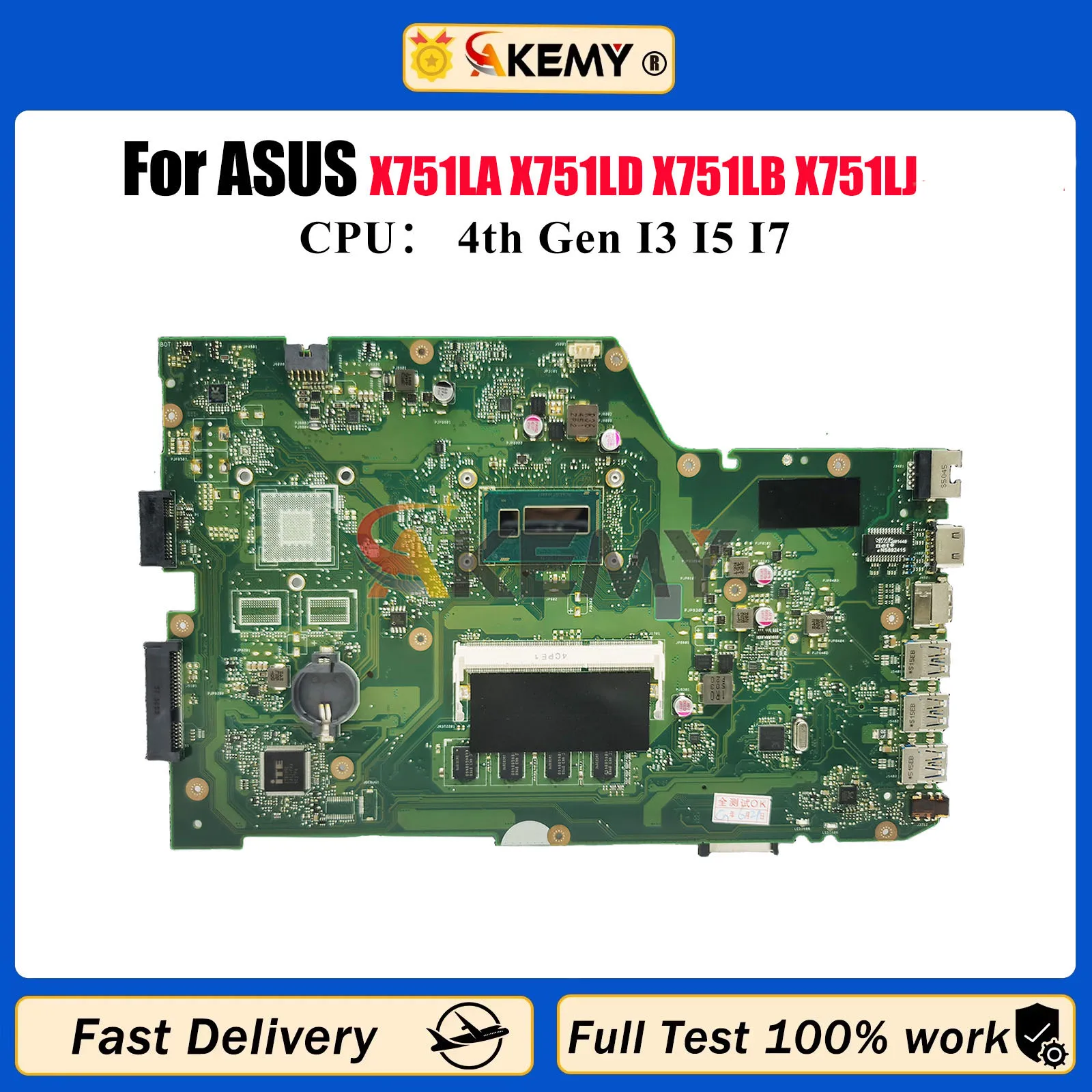 Placa base para ordenador portátil X751LA para ASUS X751L K751L A751L F751L X751LD X751LB X751LJ X751LK X751LN X751LDV placa base con CPU I3 I5 I7