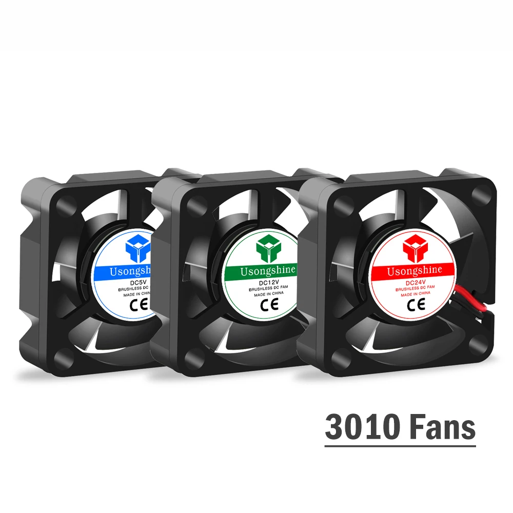 5/10 Uds 3010 5V y 12V y 24V ventilador Turbo de refrigeración piezas de impresora 3D sin escobillas 2 pines para extrusora DC ventilador enfriador parte ventiladores de plástico negro - imagen 2
