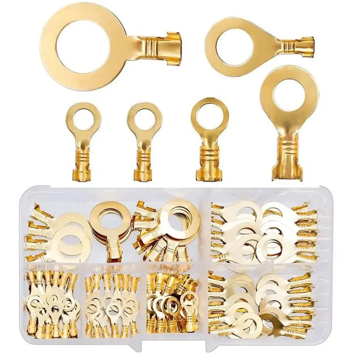 Terminal desnudo redondo tipo O 150 unids/caja, 6 tipos 3,5/4/5,5/8/9MM conector de cableado de latón de Terminal de engarzado en frío desnudo redondo tipo O - imagen 2