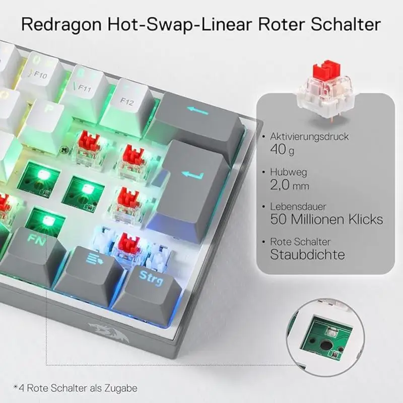 Redragon K617 DE teclado para juegos RGB con cable 60% teclado mecánico compacto 61 teclas interruptor lineal rojo compatible con controlador profesional - imagen 4