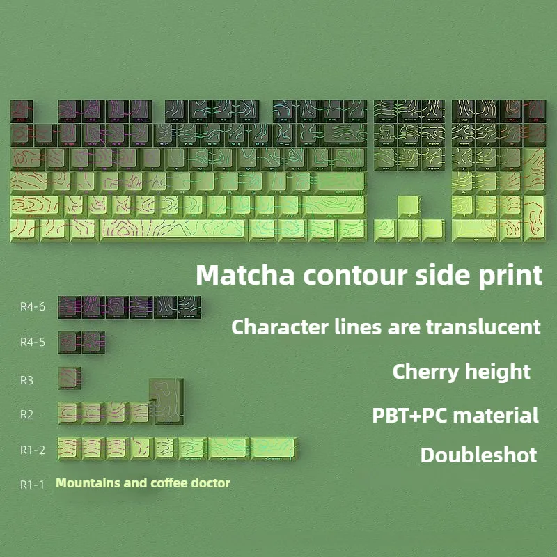 Tapa de tecla de contorno de impresión lateral Matcha, doble disparo, brillo a través de gradiente PBT, tapa de tecla personalizada DIY para teclado mecánico - imagen 3