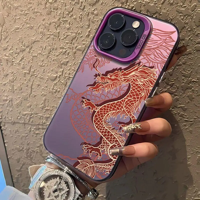 Funda de estilo Oriental para IPhone, cubierta a prueba de golpes, tótem de Dragón Rojo, Feliz Año Nuevo Chino, 15, 14, 13, 12, 11 Pro Max Plus, XR, X, XS, 2024 - imagen 2