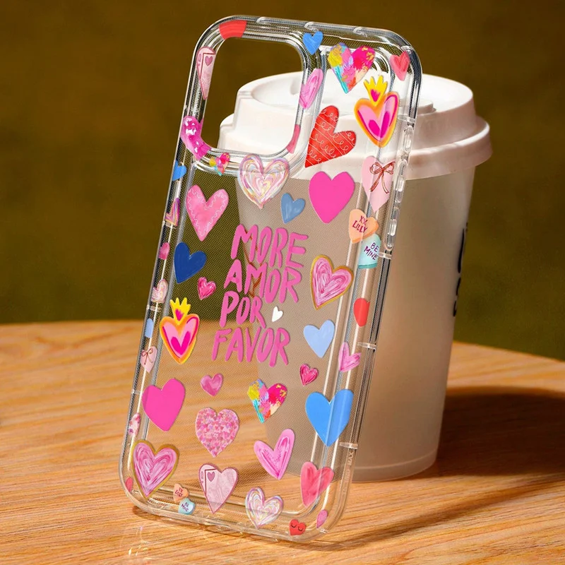 Amor corazón más Amor Por Favor TPU funda de teléfono para iPhone 16 Pro MAX 17 Air 14 15 13 11 12 Mini XS SE20 XR 16e 8 Plus cubierta transparente - imagen 5