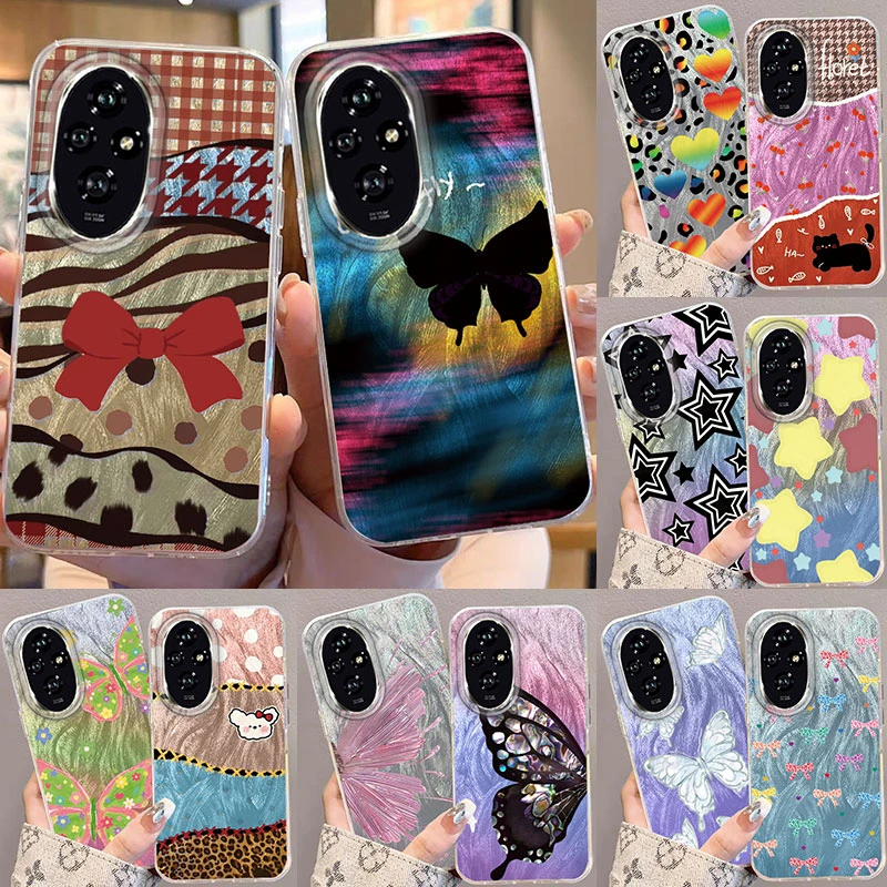 Para Honor 400 200 Lite Pro X9c X9a X8a 5G cubierta de teléfono Color degradado Rosa amor mariposa parachoques lujo láser plata cubierta dura