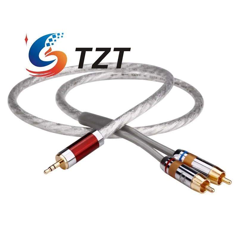 TZT Cable RCA de 3,5 mm a RCA chapado en plata de 1 m/3,3 pies Divisor HiFi de 3,5 mm a RCA (YYAUDIO de 3,5 mm a 2 RCA macho) - imagen 2