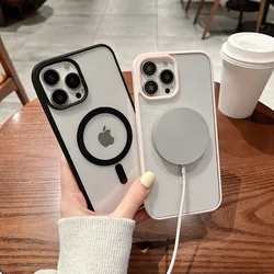 Funda de teléfono mate acrílica magnética para Samsung A56 5G A55 A54 A16 S25 Ultra S24 FE S23 S22 Plus A15 A36 A35 A26 A25 A06