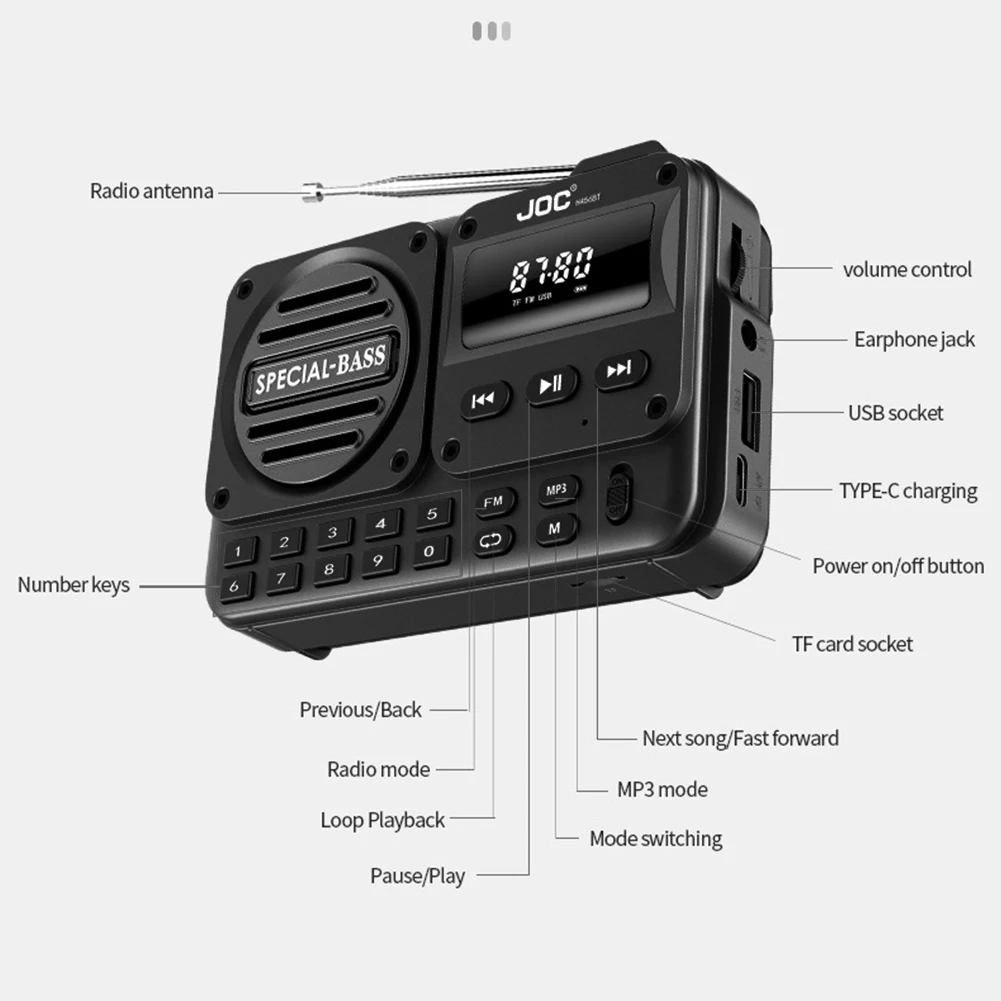 Radio FM digital Grabadora de radio portátil de alta sensibilidad BT 5.4 Radio Altavoz Receptor Alarma con pantalla LED para personas mayores - imagen 5