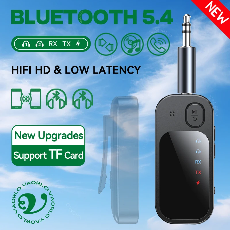 Transmisor y receptor Bluetooth 5.4 multipunto 2 en 1, adaptador inalámbrico de audio estéreo HIFI de doble transmisión con micrófono, compatible con reproducción de tarjeta TF para TV, PC, auriculares, automóvil y avi - imagen 2