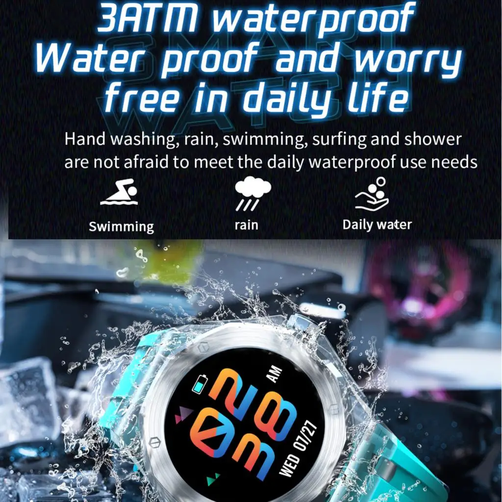 Reloj inteligente TK19 para hombre, funda transparente de hielo, llamada de diente azul, juegos de reproducción de música, reloj inteligente deportivo resistente al agua 3ATM para mujer al aire libre - imagen 5