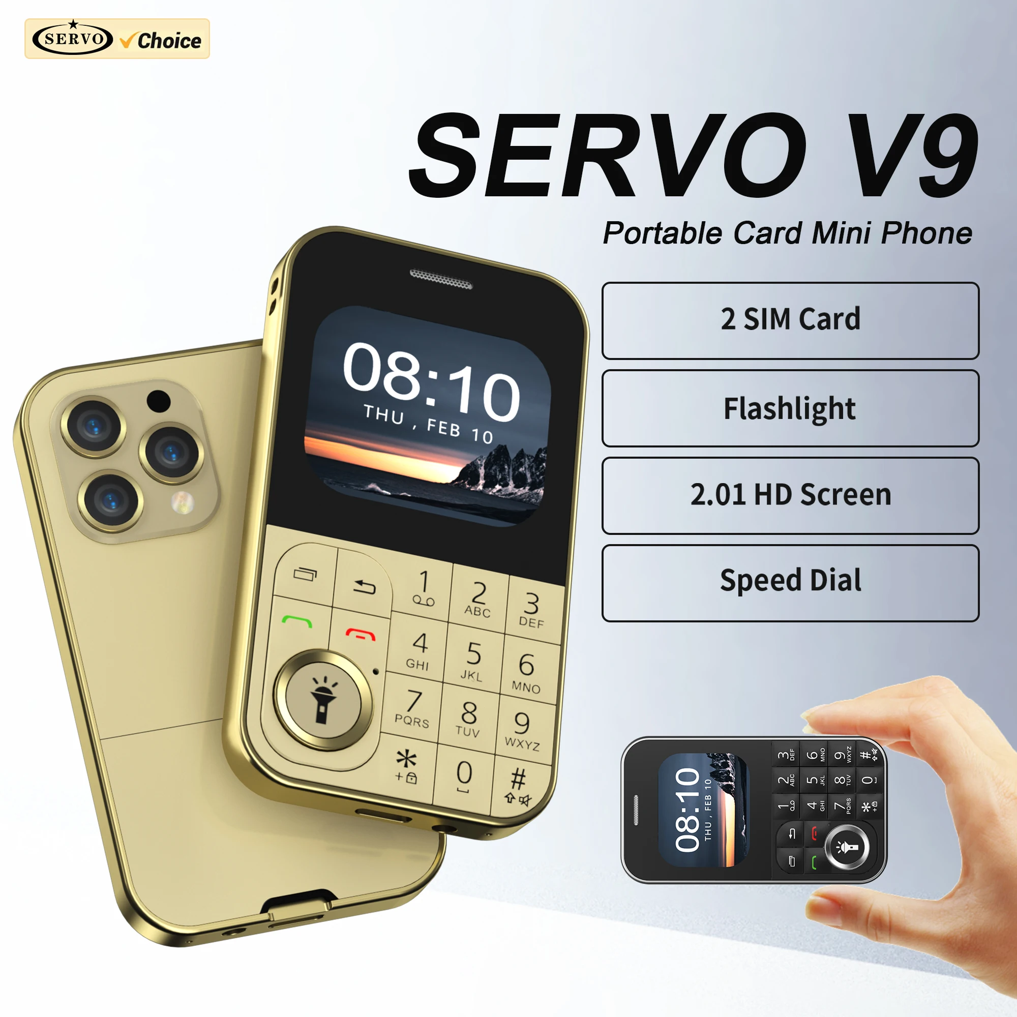 SERVO V9 estilo tarjeta teléfono móvil 2G GSM voz mágica lista negra velocidad Dial Radio FM MP3 Dual SIM botón de espera teléfonos móviles pequeños - imagen 2