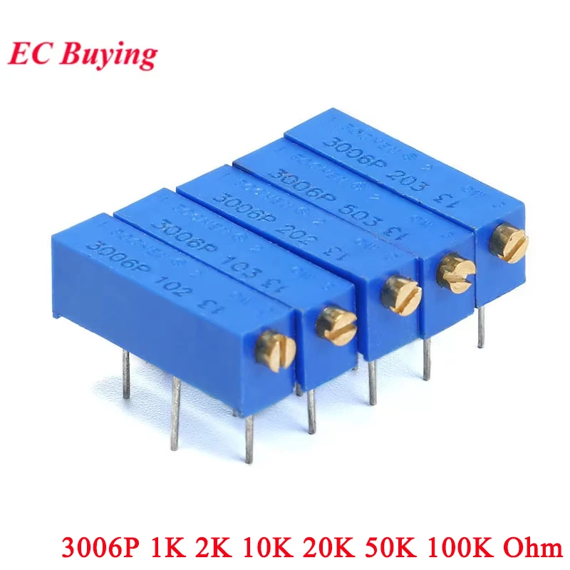 2-20 piezas 3006P potenciómetro recortador Trimpot ajustable multivuelta de precisión 1K 2K 10K 20K 50K 100K ohm 102 202 103 203 503 104