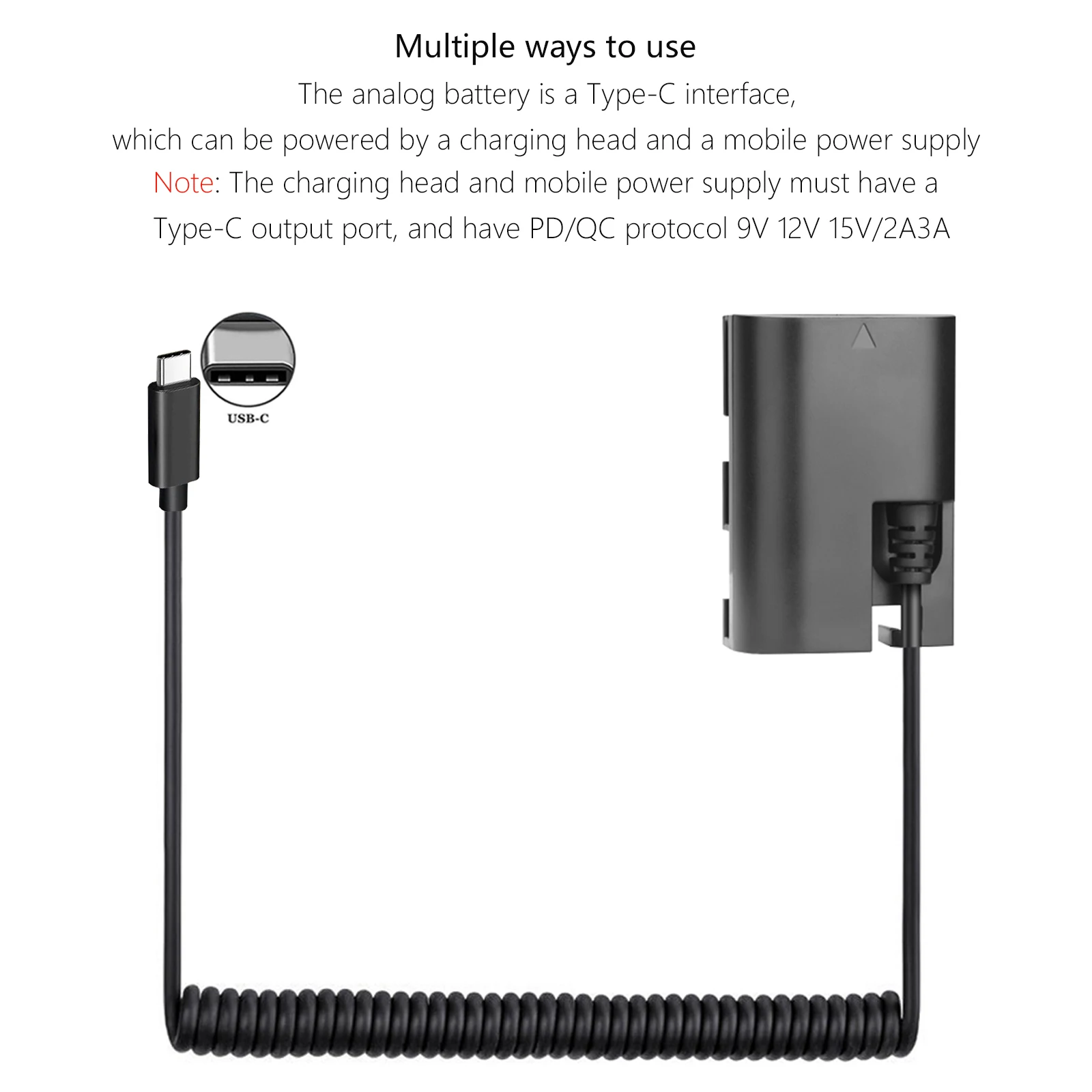 Adaptador de corriente de batería ficticia LPE6NH de USB-C a LP-E6NH, para cámara Canon EOS R5, R6, 5DS R, 7D, 6D, 5D3, 5D4, 90D, 80D, 70D, 60Da - imagen 4
