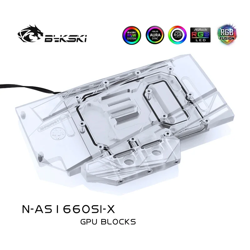 Bykski bloque de agua para ASUS GTX1660-O6G-SI/bloque de radiador de cobre de cubierta completa/3PIN 5V A-RGB/4PIN 12V RGB - imagen 3