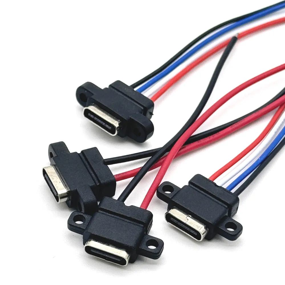 1 Uds USB-C toma de carga de alta corriente con anillo de goma 2 pines 4 pines oreja recta oreja lateral tipo C conector hembra impermeable - imagen 5