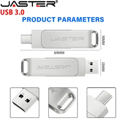 Pendrive USB-C JASTER Metálico Giratorio 128GB