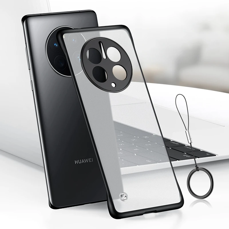 Funda translúcida sin marco para Huawei Mate 50 Pro, 50RS, 40, 30, 20, Mate, PC, protección dura, cubierta trasera fina, anillo