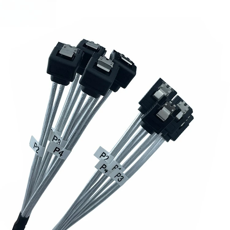 Cable plateado 4 SATA a 4 SATA doblado hacia el interior 90 °   Longitud del cable de la placa principal del ordenador del cable de datos SSD SSD opcional 0,5 M 1 M - imagen 5