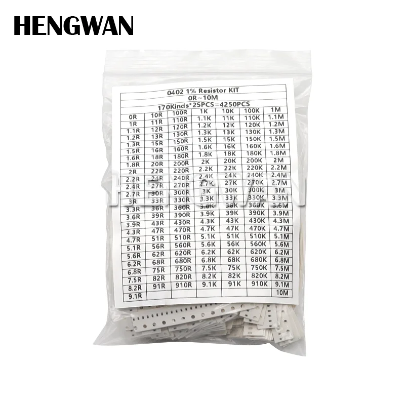 5% 170 valores 0402 0603 0805 1206 Kit surtido de resistencias de chip SMD 0R - Juego de muestras de resistencia de 10M ohmios - imagen 3