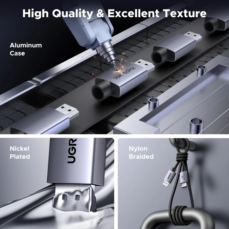 UGREEN DisplayPort Cable DP 2.1 16K 8K 4K 60Hz HDR Cable de Audio y vídeo para PC portátil TV Monitor proyector cámara Compatible con P - imagen 5