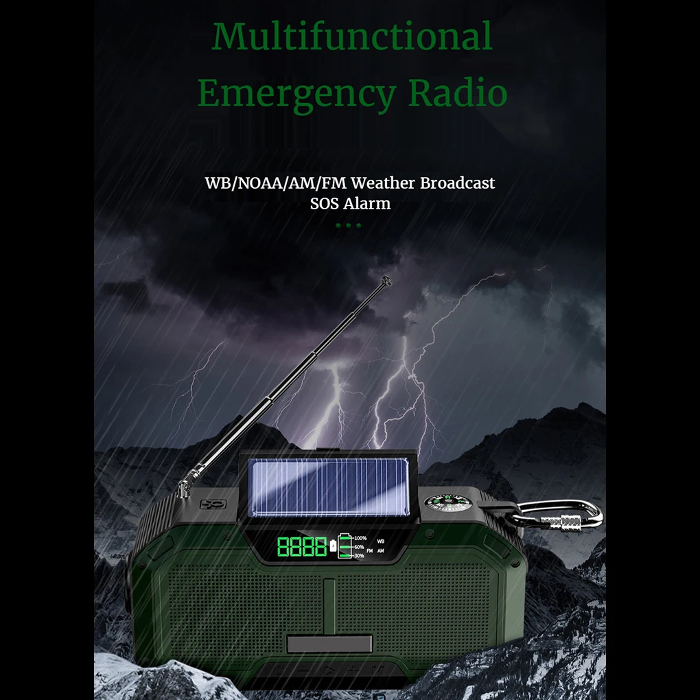 Radio de emergencia Solar con linterna, Banco de energía de manivela manual de viaje - imagen 3