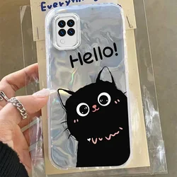 Funda Samsung Galaxy A52/A32 – Gato Negro y Flores Coloridas