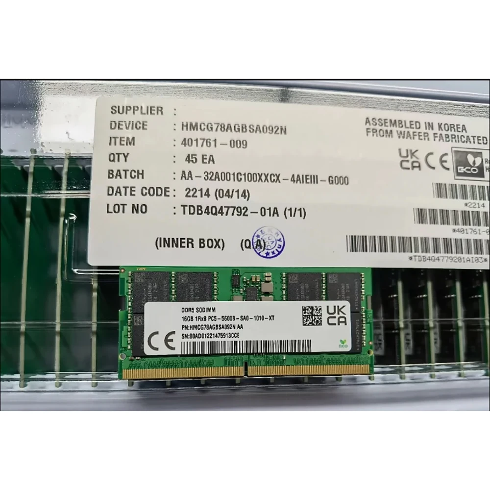 1 Uds RAM 16GB 16G 1RX8 DDR5 5600B memoria para portátil HMCG78AGBSA092N - imagen 3