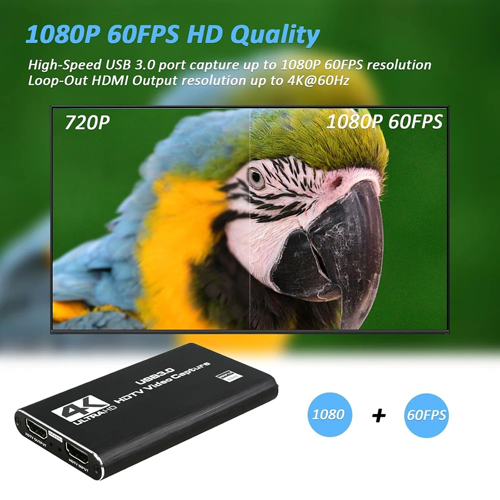 Tarjeta de captura de vídeo 4K HDMI compatible con USB 3,0 1080P 60FPS con salida de bucle para cámara, juegos de ordenador, transmisión en vivo OBS - imagen 2