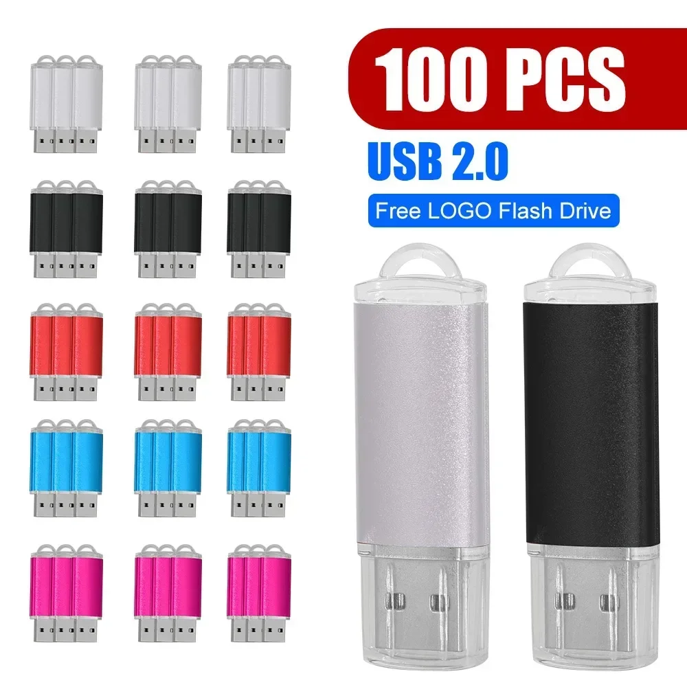 100 unids/lote logotipo gratis unidad Flash USB de metal 128GB 64GB 32GB 8GB 4GB memoria Flash USB Stick pen drive 128mb 512mb PenDrive 2,0