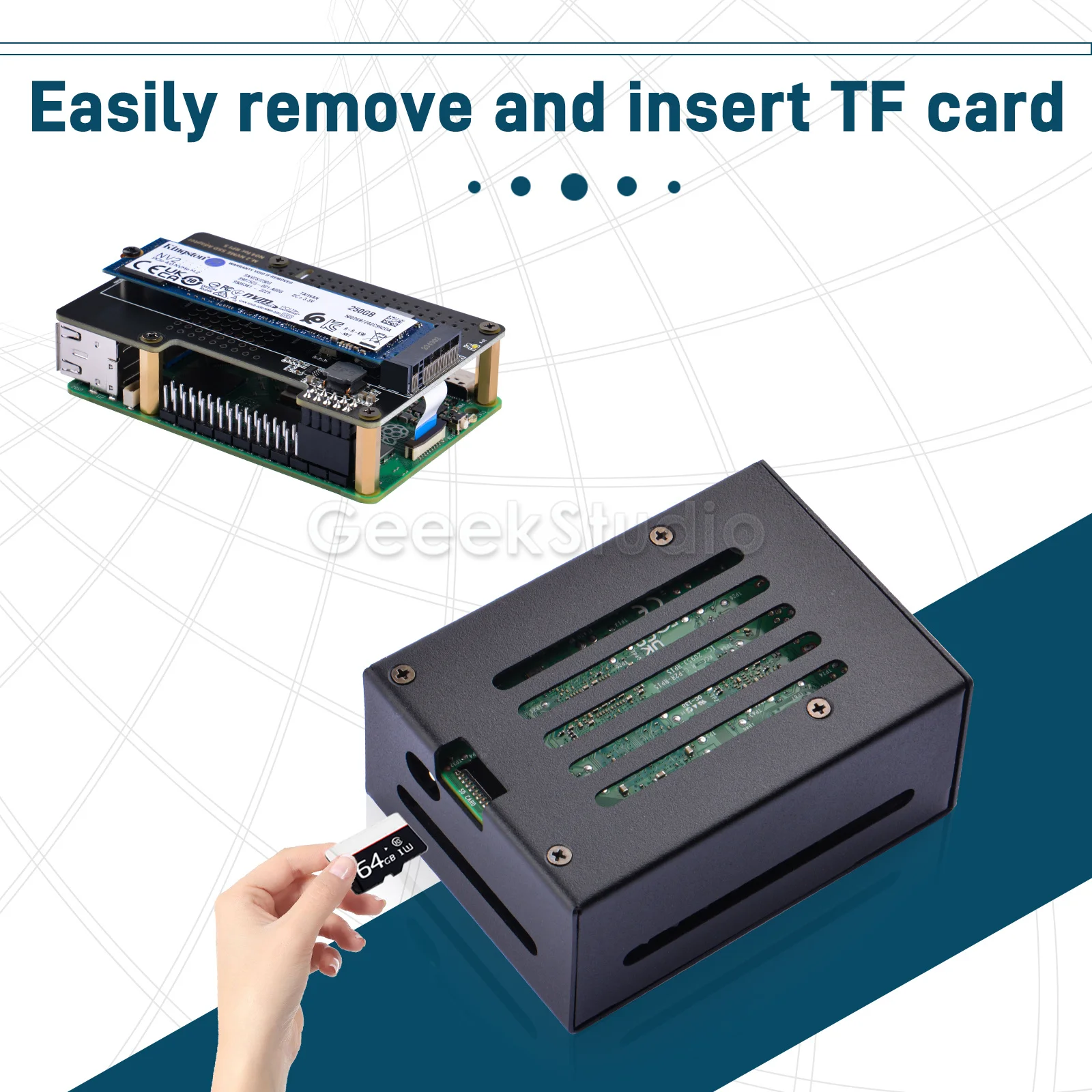N04 M.2 2280 PCIe a NVMe superior con ventilador de refrigeración de carcasa de Metal para Raspberry Pi 5 compatible con N04/N05/X1001/X1000 - imagen 2