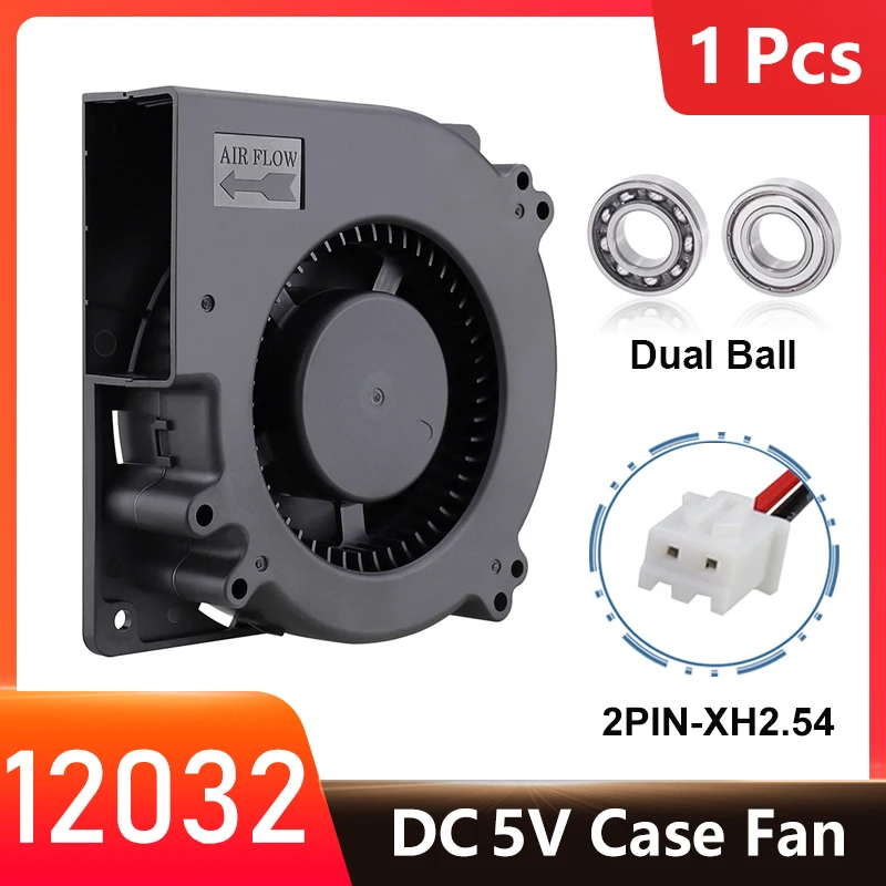 Gdstime-ventilador de refrigeración de doble bola para ordenador portátil, soplador centrífugo de flujo de aire de 120x32mm, DC 5V, 2 pines, 12032B, 1 piezas