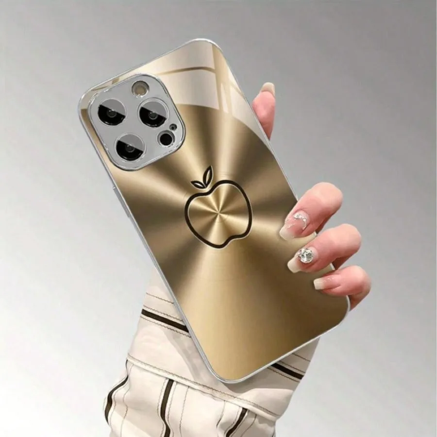 For iPhone Case for X/XS /XS MAX/XR / 11/12/13/14/15/16/17 Pro MAX Plating Silver “Golden apple” Toughened Glass Design - imagen 5
