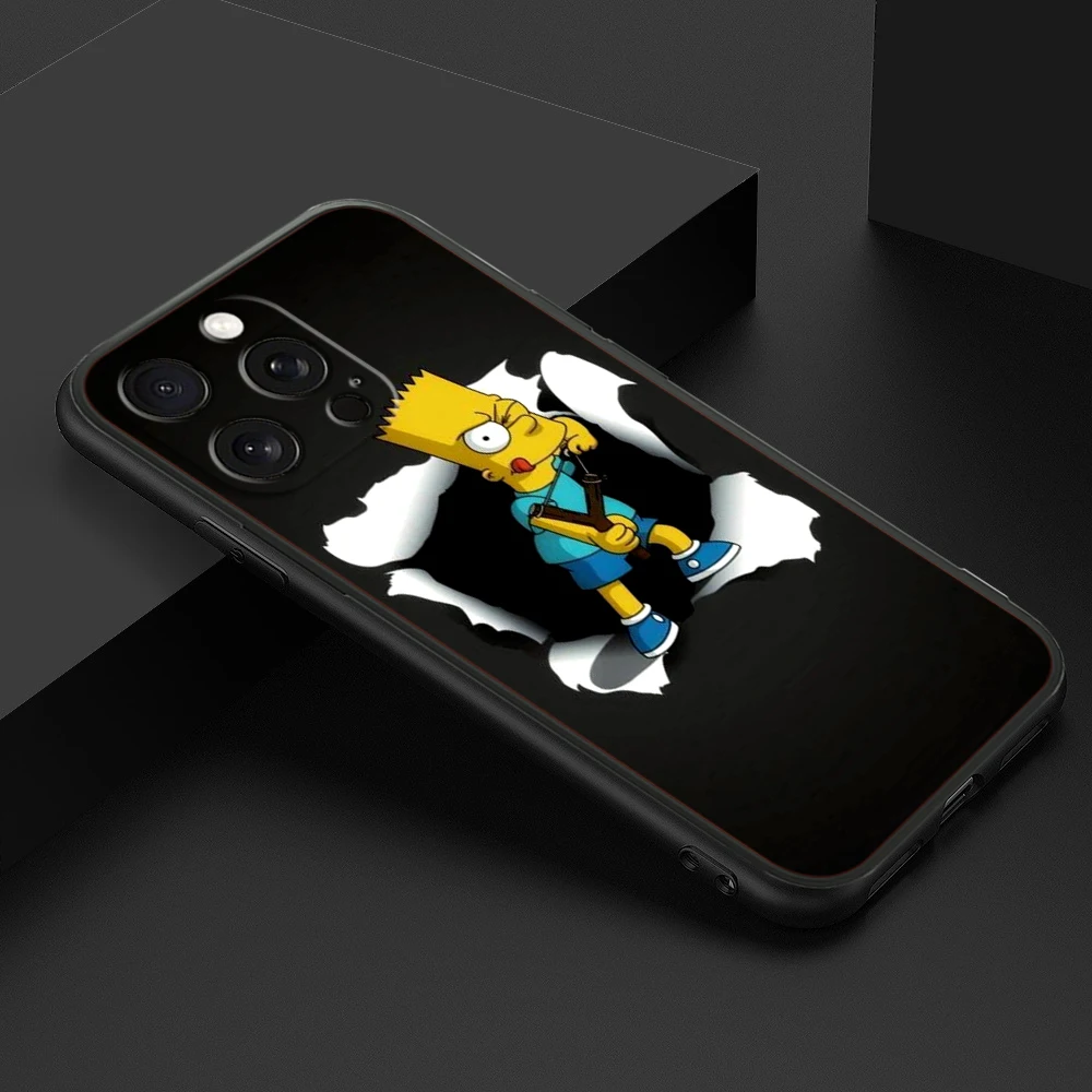 Dibujos animados populares de Los Simpson para iPhone 15 14 13 12 11 XS XR X 8 7 SE Pro Max Plus Mini funda trasera negra para teléfono - imagen 3