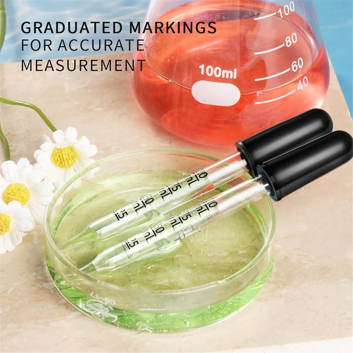 Paquete de 2 pipetas cuentagotas para ojos, cuentagotas de vidrio de 1Ml para aceites esenciales, goteros para ojos, punta recta - imagen 3