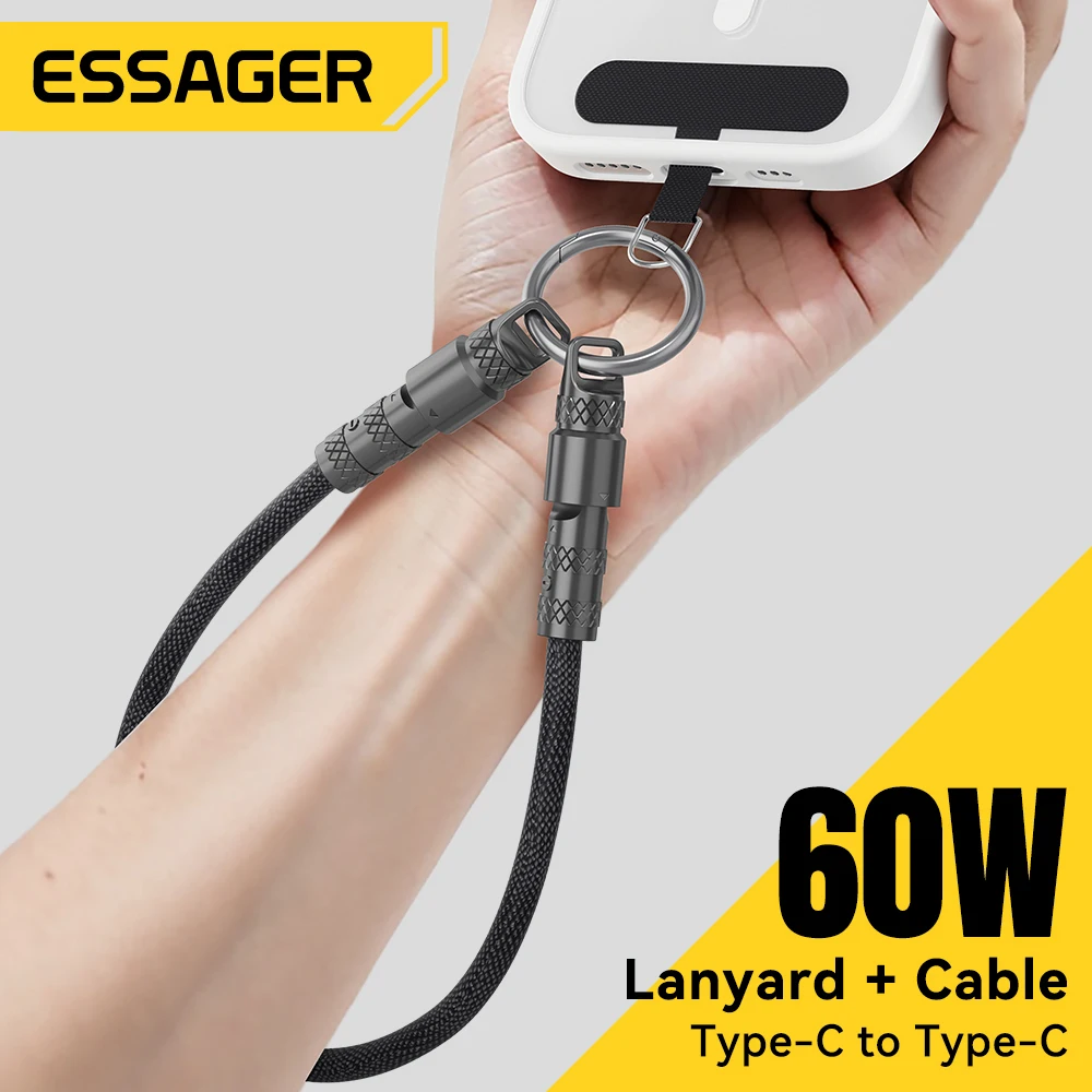 Essager 60W tipo C a tipo C Cable de carga rápida para iPhone 16 Xiaomi Huawei cordón Halter cuello muñeca Cable multifuncional - imagen 2
