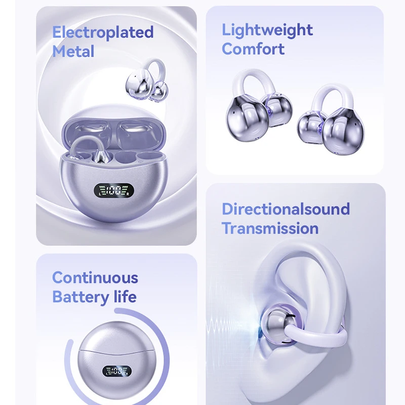 Auriculares inalámbricos con Clip para oreja abierta, cascos deportivos Bluetooth 5,4 resistentes al agua con estuche de carga y pantalla LED de alimentación - imagen 5