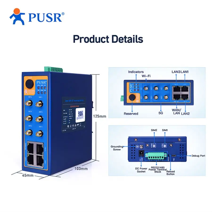 Enrutador VPN serie USR-G816, multiportador Industrial, Global, Dual Sim, 5G, RS232/RS485, WAN, LAN, puertos Ethernet, interruptor Gigabit - imagen 4