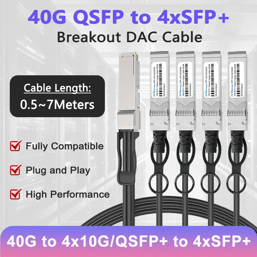 Cable DAC QSFP 40G a 4*10G SFP + 0,5 m/1m/2m/3m ~ 7m Cable de cobre de apilamiento de conexión directa pasiva para Mikrotik,Mellanox Optica Switch
