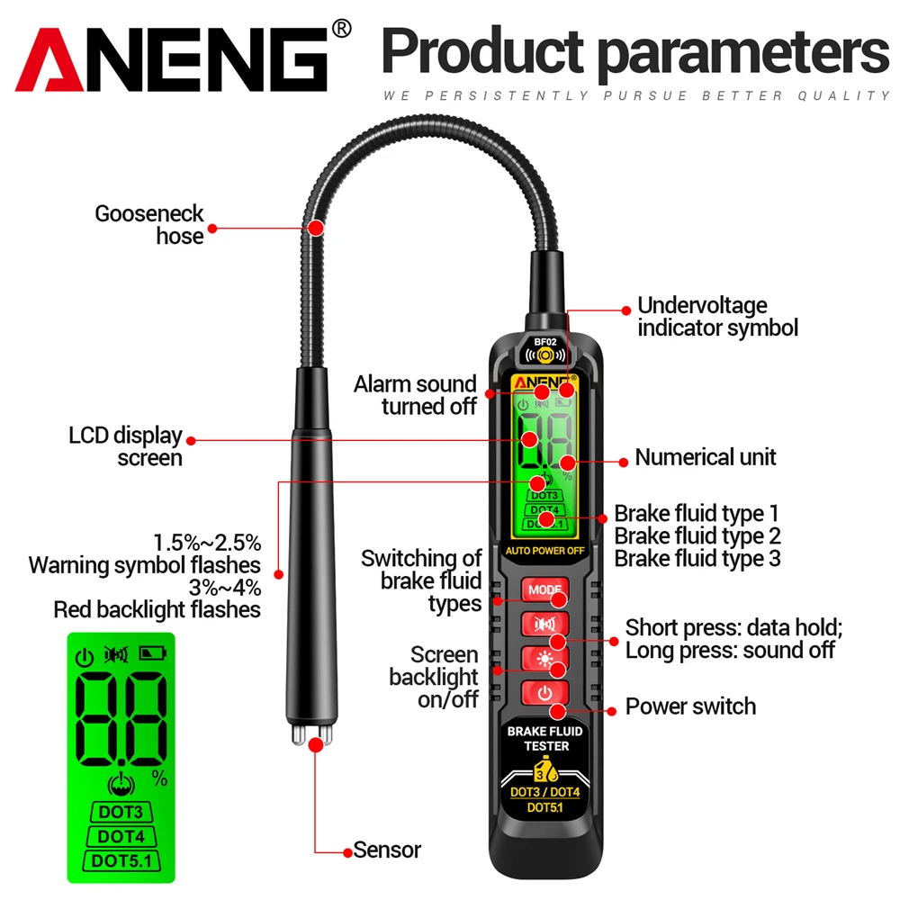 Probador de líquido de frenos Universal, Detector de control de calidad del aceite ANENG BF01, líquido de frenos Digital, herramientas de prueba de aceite de frenos de coche - imagen 5