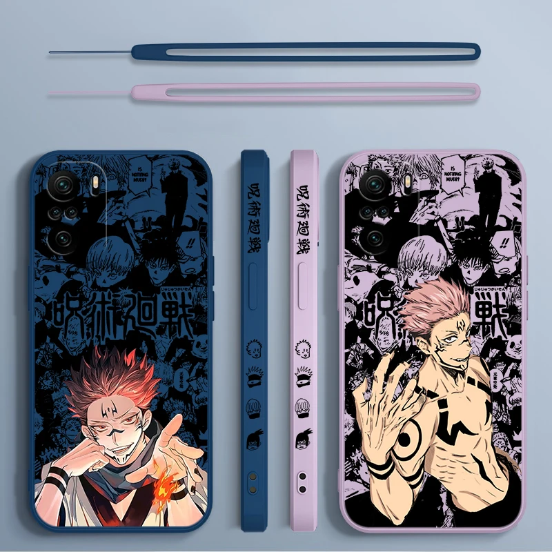 Jujutsu Kaisen Yuji Sukuna para Xiaomi Redmi Note 12 12Pro 11 11S 11T 10S 10 Pro Plus 5G funda líquida para teléfono con cuerda izquierda