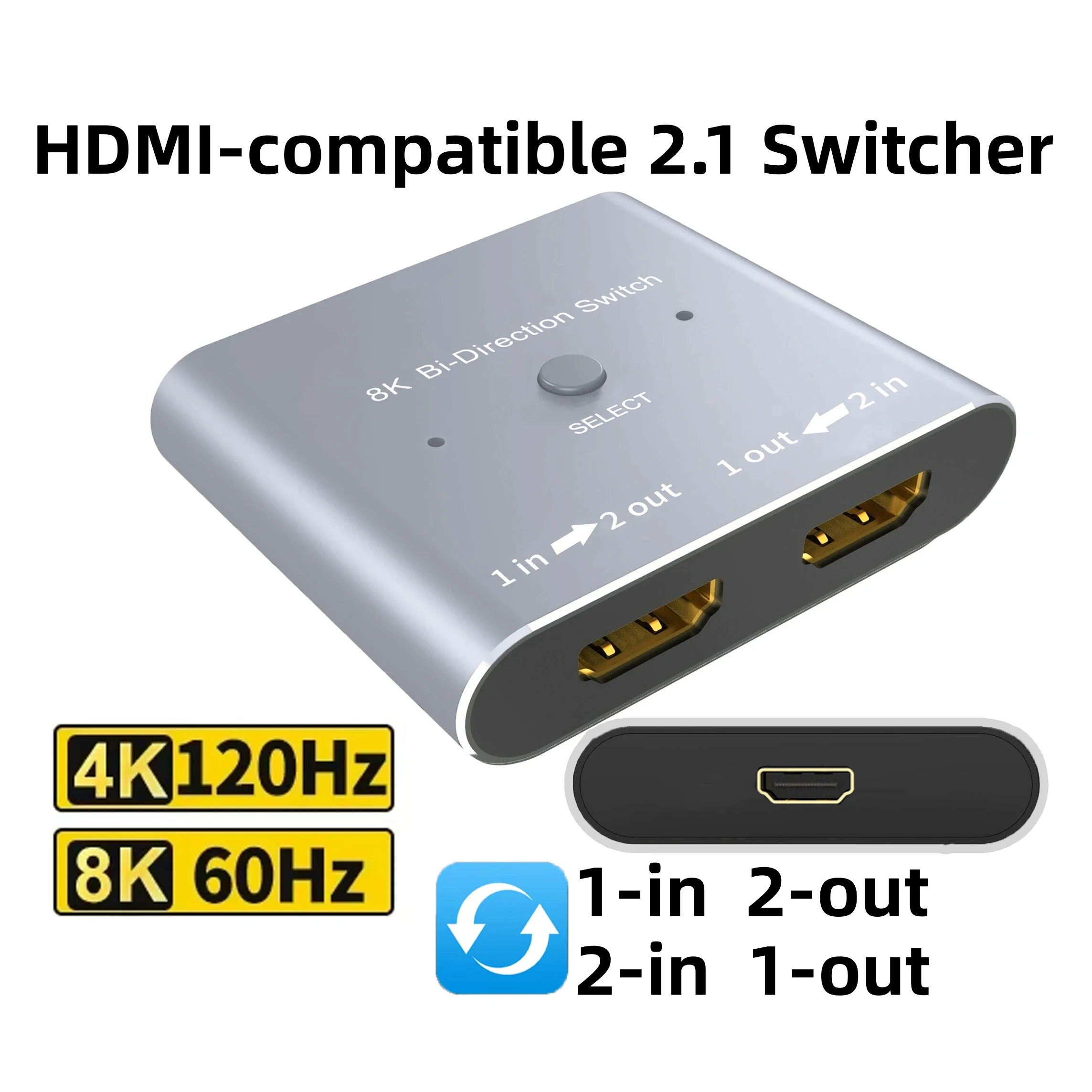 Divisor de interruptor bidireccional 8K compatible con HDMI 1 entrada 2 salidas 8K 4k @ 120Hz para Monitor Dual compatible con HDCP 2,3 HDR para ordenadores portátiles