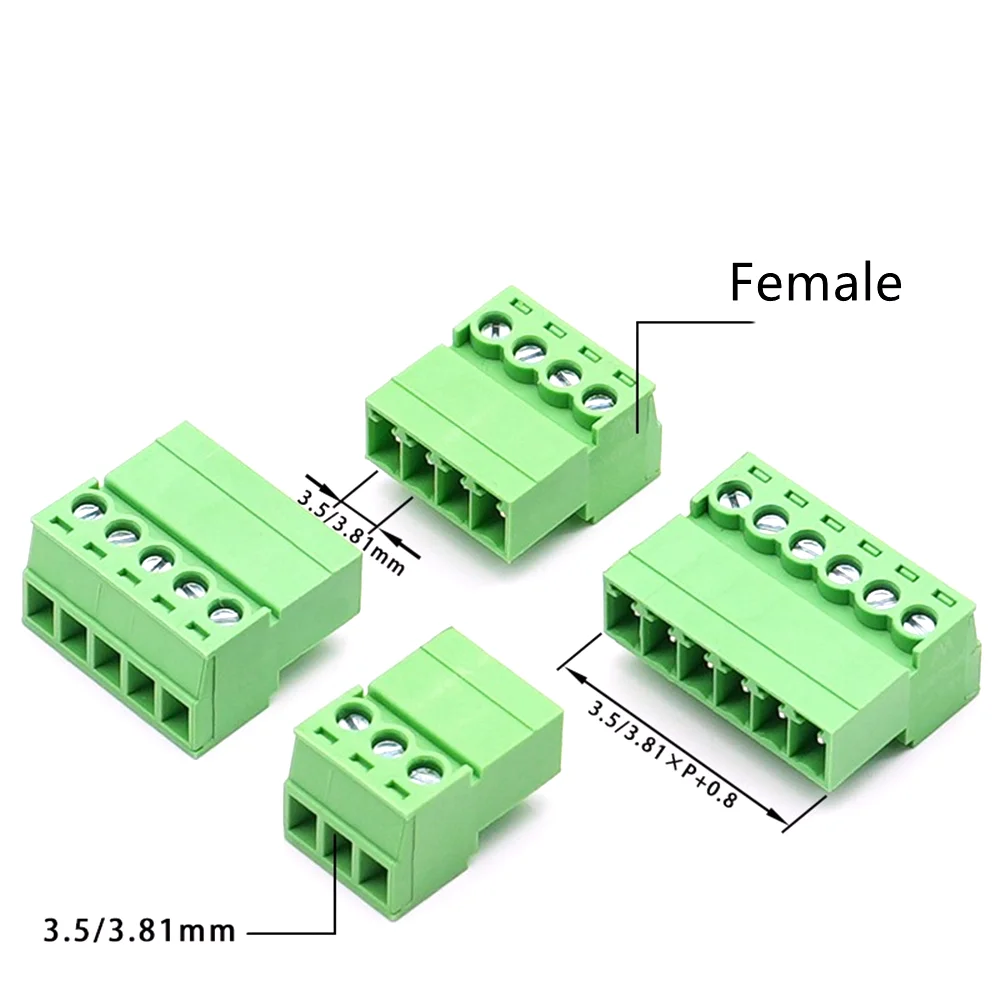 10 Uds 15EDGKP 3,81mm/3,5mm soldadura libre acoplamiento aéreo bloque de terminales enchufable enchufe hembra 2P 3P 4P-12P 3,5/3,81 paso - imagen 5