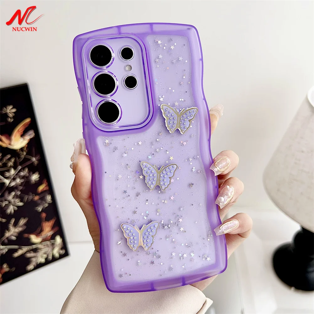 Funda transparente de mariposa para Samsung Galaxy S24, S23 Ultra, S22 Plus, S21, S20 FE, A05, A73, A54, A55, A25, A15, Note 20, Diamante brillante